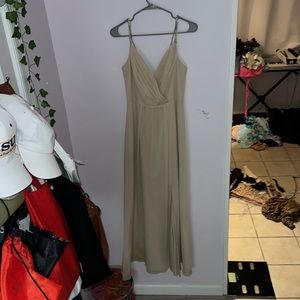 DAVIDS BRIDAL Cream Formal Dress with Rhinestone Straps